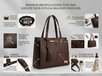 PAVILONN Women Tote Bag Ladies Handbag Shoulder Office Shopping Work Laptop PU Leather Brown Travel College Daily Use Designer Large Stylish Fashion Zipper Commuter Gift (BROWN 2)