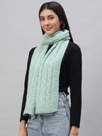 Ravaiyaa - Attitude is everything Reversible Wool Scarves Knitted Pattern Women Neck Wraps Muffler Winter Wool Scarf 65 x14 Inch (Green)