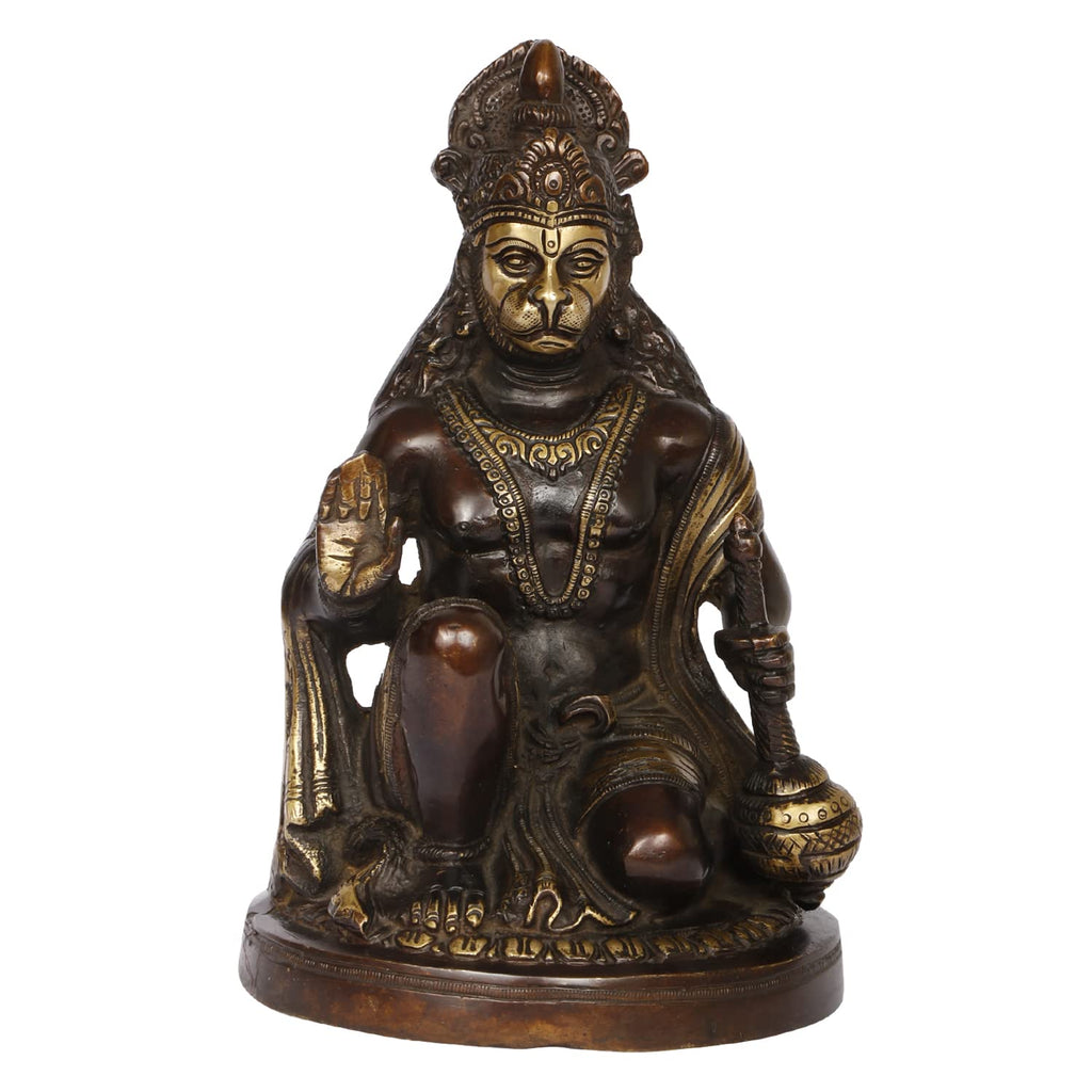ARTVARKO Brass Hanuman Statue Idol Bajrangbali Bhagwan Sankat Mochan Sitting Murti for Home Office Entrance Décor Temple Mandir Puja 9.5 Inch