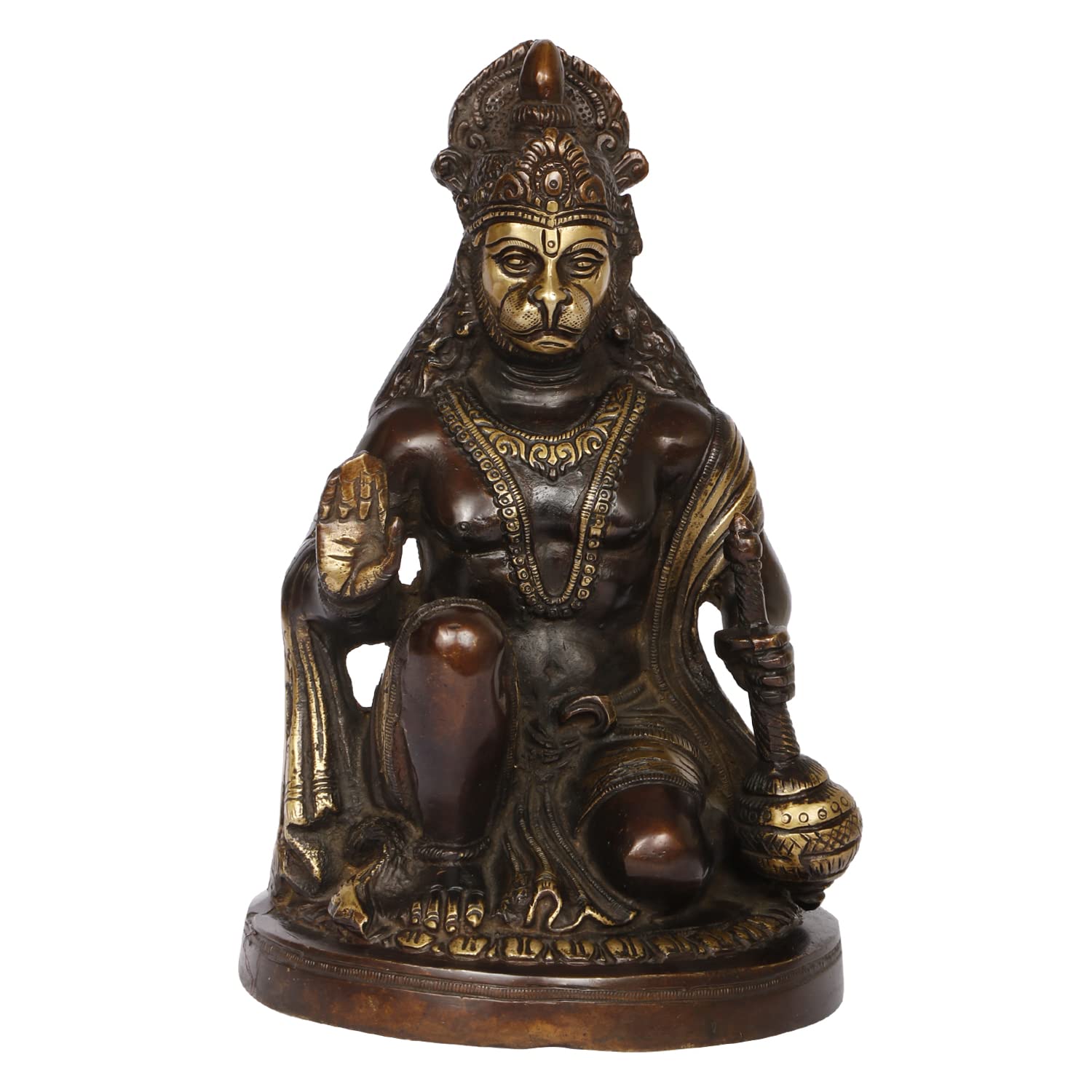 ARTVARKO Brass Hanuman Statue Idol Bajrangbali Bhagwan Sankat Mochan Sitting Murti for Home Office Entrance Décor Temple Mandir Puja 9.5 Inch