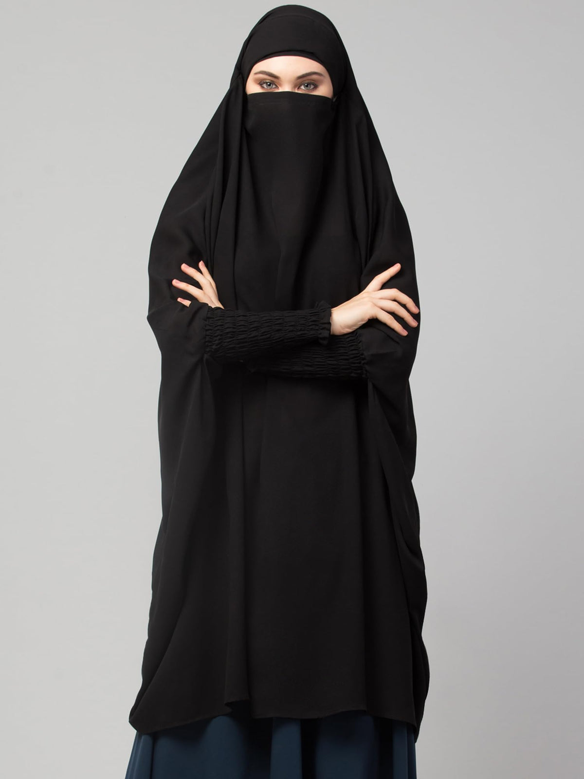 Bashariya Female Polyester Khimar-Long Prayer Headwrap Hijab With Mouth-Piece (Black)