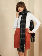 Ravaiyaa - Attitude is everything Women Reversible Acrylic Wool Scarf Winter Wear Muffler Designer Scarves 72x14 Inch (Black Checks)