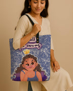 Kalankit Classic Tote Bag For Women | Canvas Printed Totes For Women | Aesthetic Shoulder College Bag For Girls | Vegan Leather Lightweight Everyday Handbag | Gift for Woman | We all got Crowns