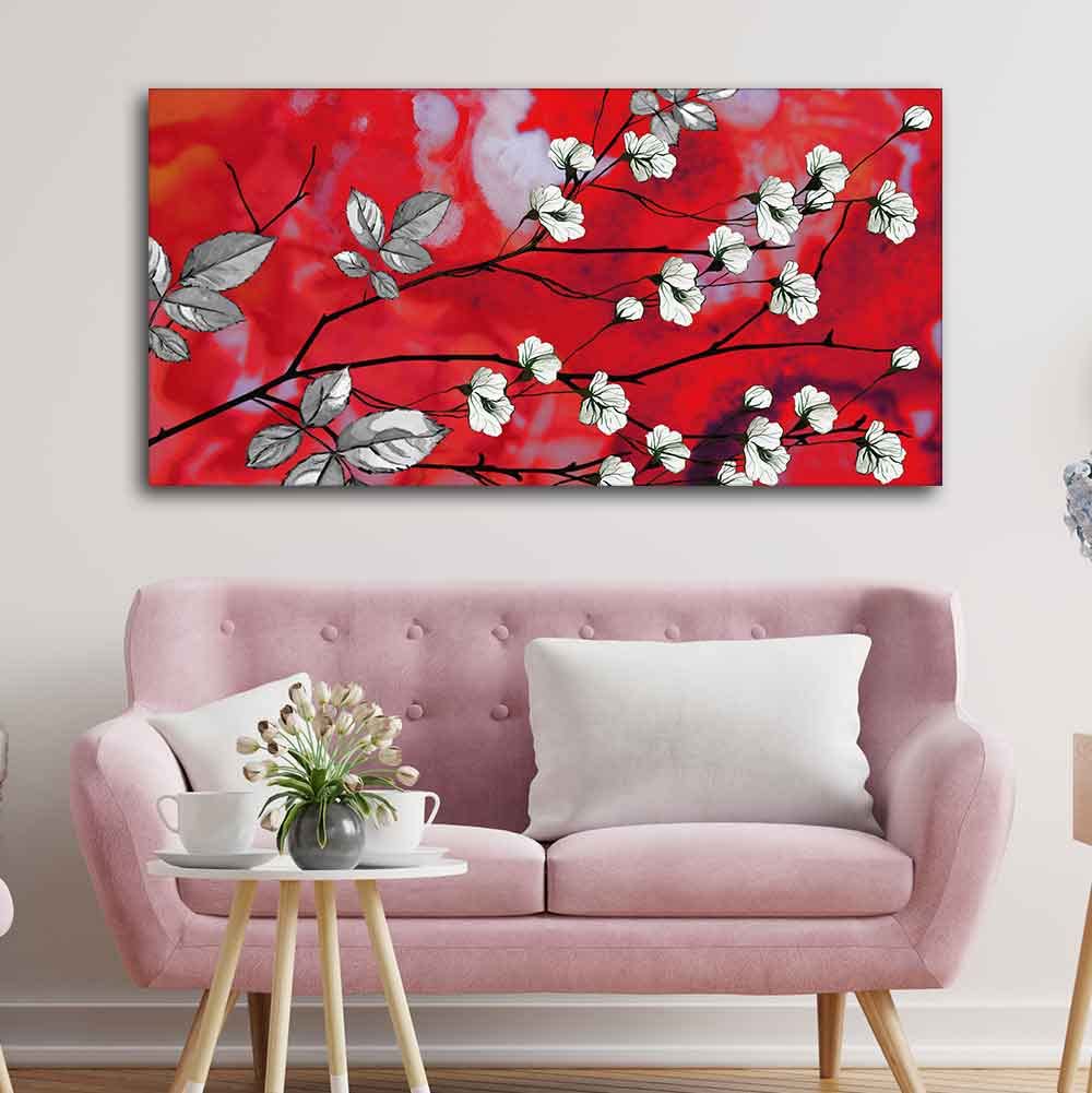 VIBECRAFTS Canvas Paintings for Living Room Drawing Room White Flower Canvas Wall Painting Fitted With Wooden Frame for Home | Office | Gift (PTVCH_2401)