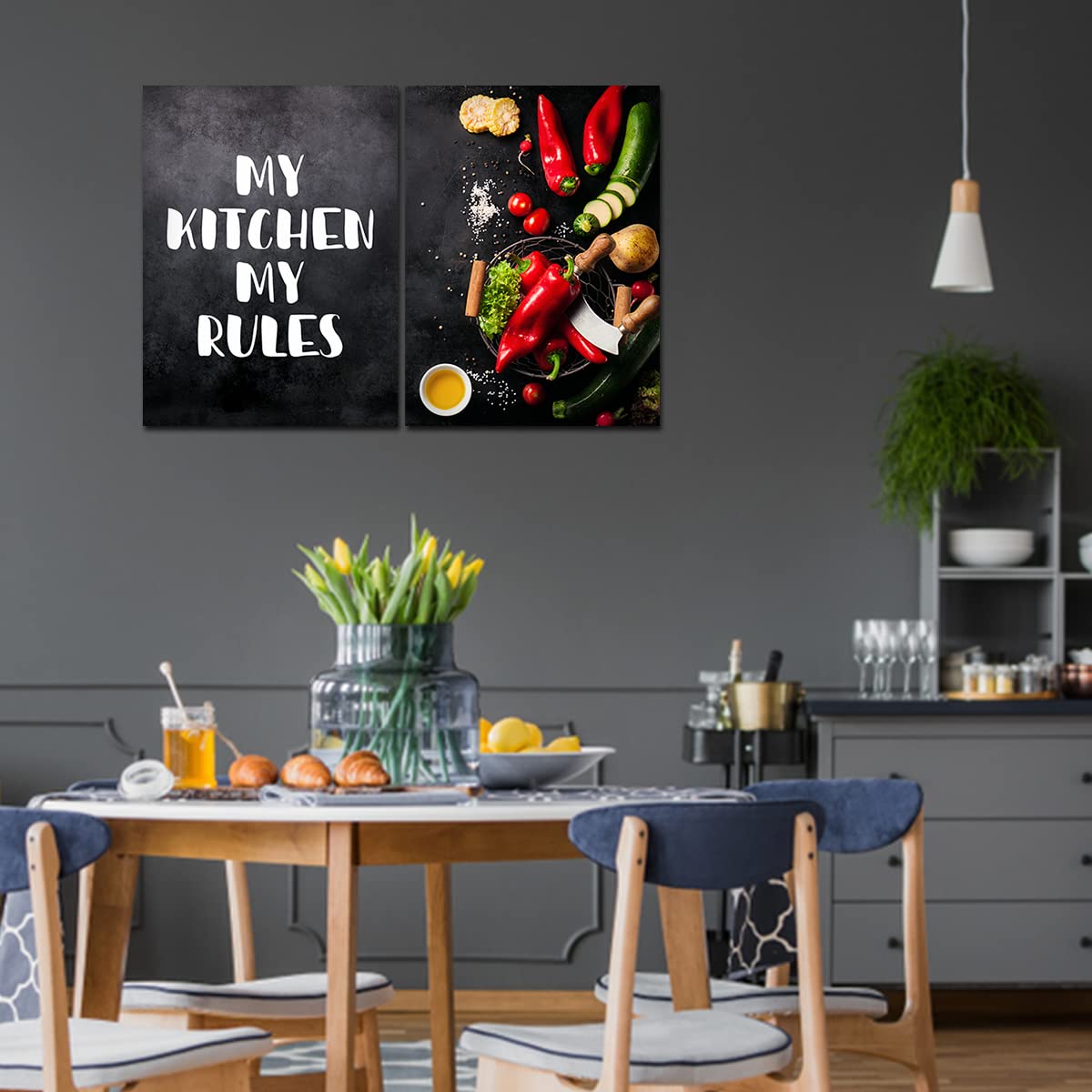VIBECRAFTS 2 Pieces Kitchen's Quotes With Vegetable Canvas Wall Painting Fitted With Wooden Frame For Home | Office | Living Room | Gifts(PTVC2Pcs1_17511)