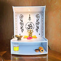 HomScape Om Wooden Wall Mounted Temple for Home, Office, Living Room | White Pooja Mandir with LED Light & Storage Shelf | Small Wooden Temple 15.8 Height | Home Temple Decor with Storage Cabinet