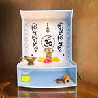 HomScape Om Wooden Wall Mounted Temple for Home, Office, Living Room | White Pooja Mandir with LED Light & Storage Shelf | Small Wooden Temple 15.8 Height | Home Temple Decor with Storage Cabinet