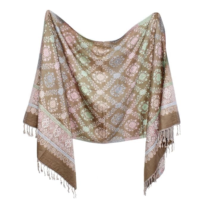 EKAN Printed Soft and Warm Stoles For Winter Season Use for Girls and Women for Gifting (Full Printed Stole Beige)