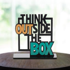Webelkart Wooden Think Outside The Box Quote Decorative Showpiece Motivational Quotes Table Decoration for Office Desk | Home Decor Item | Living Room | Modern Art Wood Showpiece Gift Items