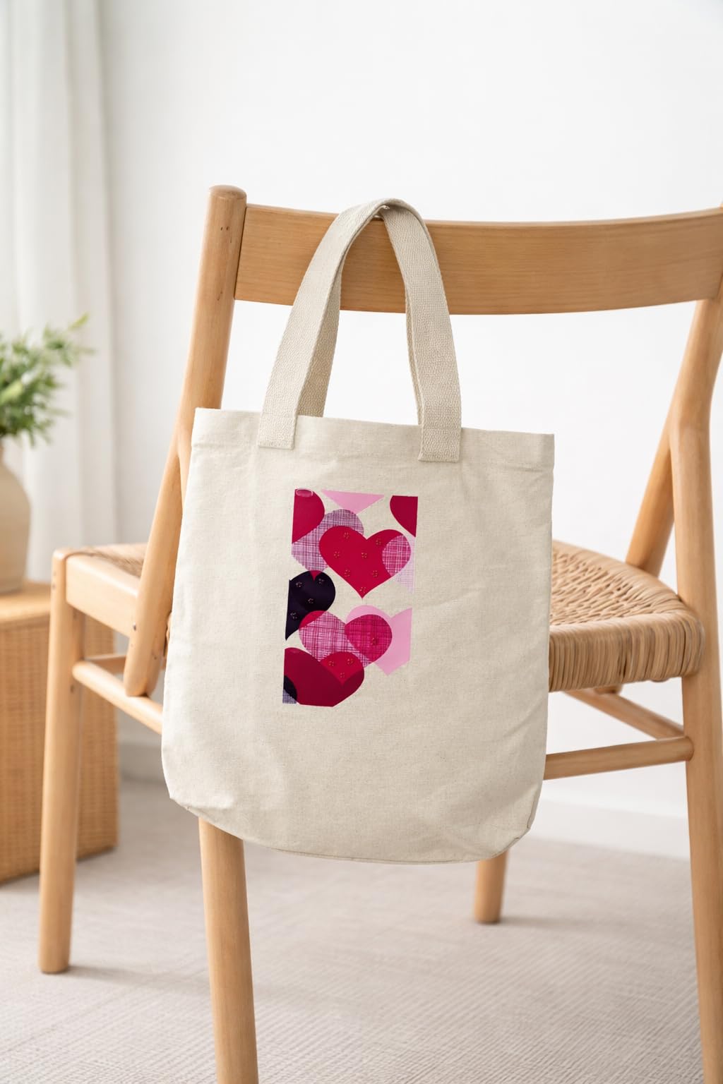 RAL Heavy Duty 400 GSM Cotton Canvas Tote Bag for Women | Printed Shoulder Bag for Office, College & Grocery | Reusable Eco-Friendly Shopping Tote (38 x 9 x 32 cm) (Heart Print)