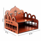 KALMANJUH Decorative Wooden Wall Hanging Mandir | Compact Home Temple with Shelves | Puja Stand for Idols, Diyas & Home Decor Size-20.3D x 20.3W x 22.9H Centimeters