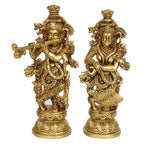 SVARUP Brass Radha Krishna Idol Living Room Showpiece in Gold Color Height 9 Inch
