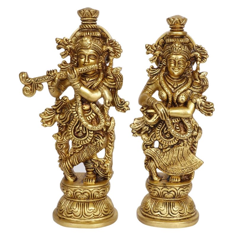 SVARUP Brass Radha Krishna Idol Living Room Showpiece in Gold Color Height 9 Inch