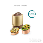 VAYA TYFFYN Lunch Box for Office for Men, Copper Finished Steel Lunch Box Without Bagmat,1000ml Vacuum Insulated Hot Lunch Box, Leakproof Hot Tiffin Box with 2 Containers,Gold