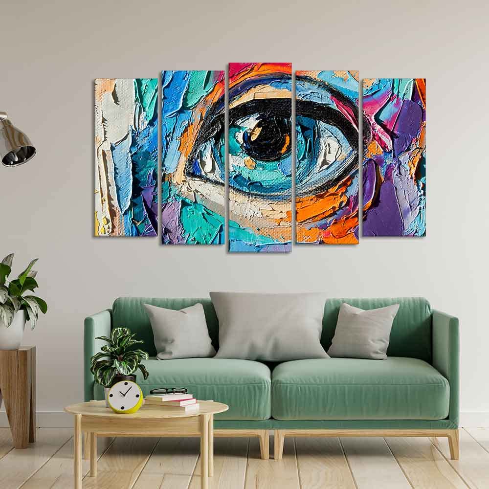 VIBECRAFTS Abstract Eye Canvas Wall Painting of Five Pieces Set For Home|Office|Living Room|Gift (PTVC5Pcs2_6624)