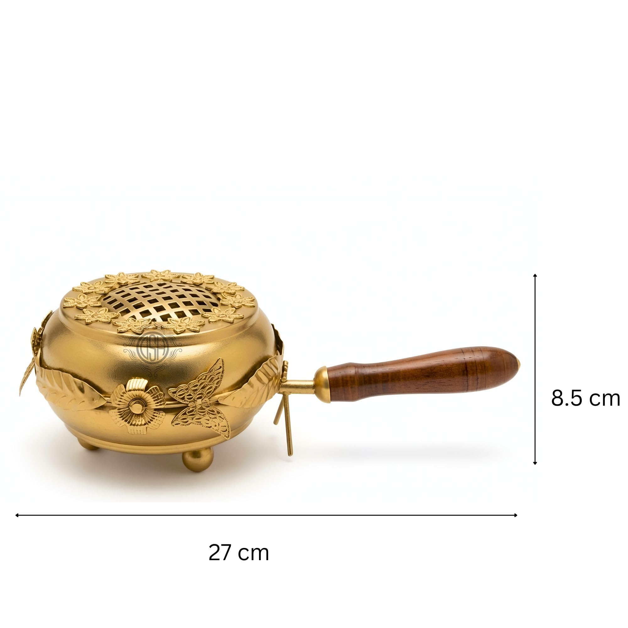 DSH Home Purifying Incense Burner Loban Burner with Wooden Handle Dhoop Dhuni Burner Home Office Temple Prayer Butler.(L-7)