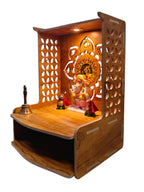 PIXELCRAFTS Wooden Temple Puja Mandir Art and Crafts Temple for Home, Shop, Office with LED SPOT Light (Size – H 15.5X L 11.5 x W 11 inch) (COACHWOODFLOWER)