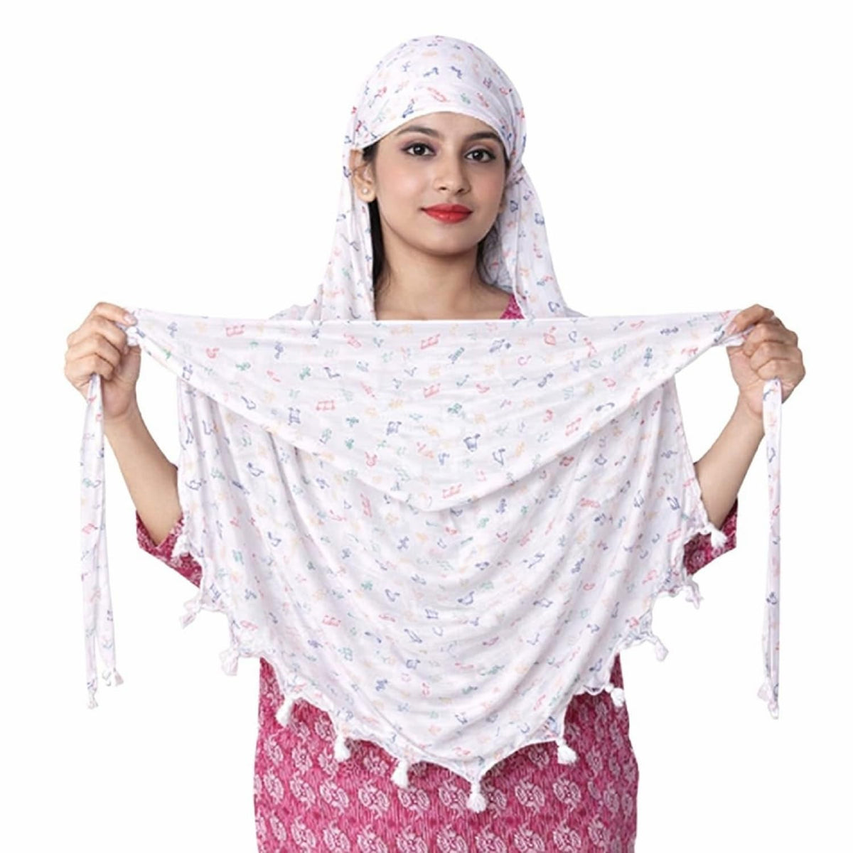HYLOL Pure Cotton Female Innovative Stylish Music Printed Pattern Fancy Scarf With Sun Protection Cover Face Cotton Mask For Women's And Girls, White