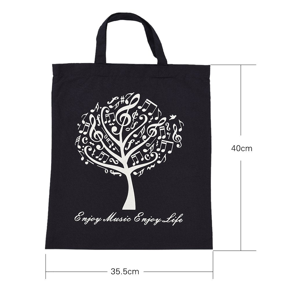Festnight Musical Tree Pattern Washable Cotton Cloth Handbag Music Tote Shoulder Grocery Shopping Bag for Students Girls