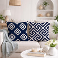STITCHNEST Set of 2 Polycotton Cushion Covers – 24x24 Inches – Blue & White Ikat Geometric Print – Elegant Cushion Covers for Sofa & Living Room | Perfect for Home Decor