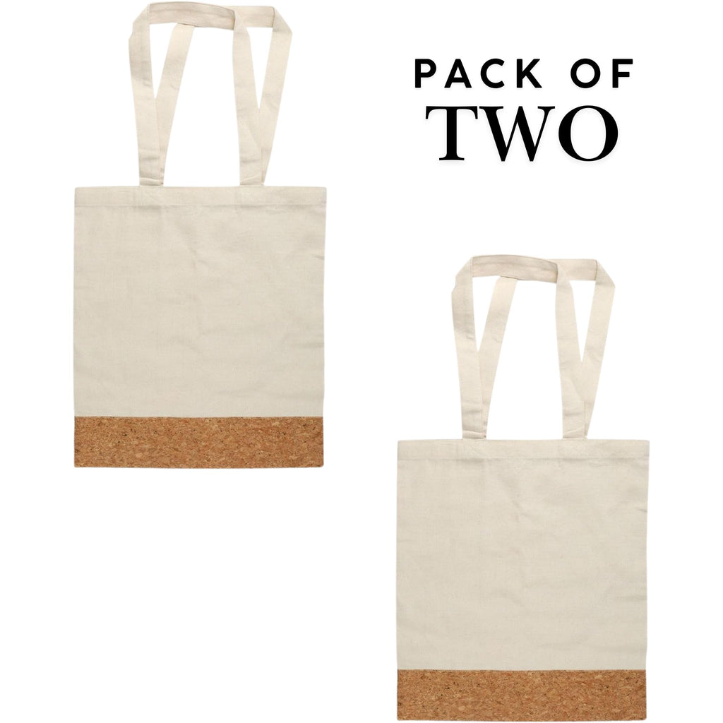 CrownLit Cotton Canvas Tote Bag with Cork Base, Long Shoulder Straps, Natural Beige, Pack of 2