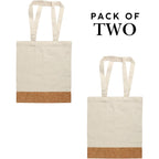 CrownLit Cotton Canvas Tote Bag with Cork Base, Long Shoulder Straps, Natural Beige, Pack of 2