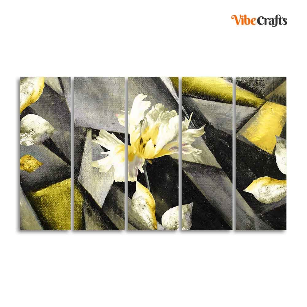 VIBECRAFTS Flower Canvas Wall Painting Abstract Art Five Pieces For Home|Office|Living Room|Gift (PTVC5Pcs4_8644)