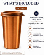 Pure Copper Tumbler with Lid, 500ml Copper Water Cup, 100% Pure Copper Drinking Glass, BPA-Free Leak-Proof Copper Mug for Office, Travel & Home, Ayurvedic Water Vessel, Reusable Eco-Friendly Drinkware