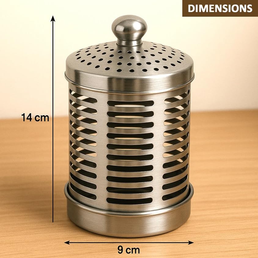 SHRUSTI 5.5 Inch Stainless Steel Candle Lantern with Ventilated Lid | Decorative Metal Tealight Holder with Flame Guard | Tabletop Diya Cover for Home Decor, Pooja, Balcony & Indoor Outdoor Use