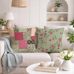 STITCHNEST Set of 2 Blossom Patchwork Collection Printed Jute Cushion Covers 16x16 Inches | Decorative Throw Pillow Covers for Sofa, Living Room, Bedroom | Perfect for Home Decor