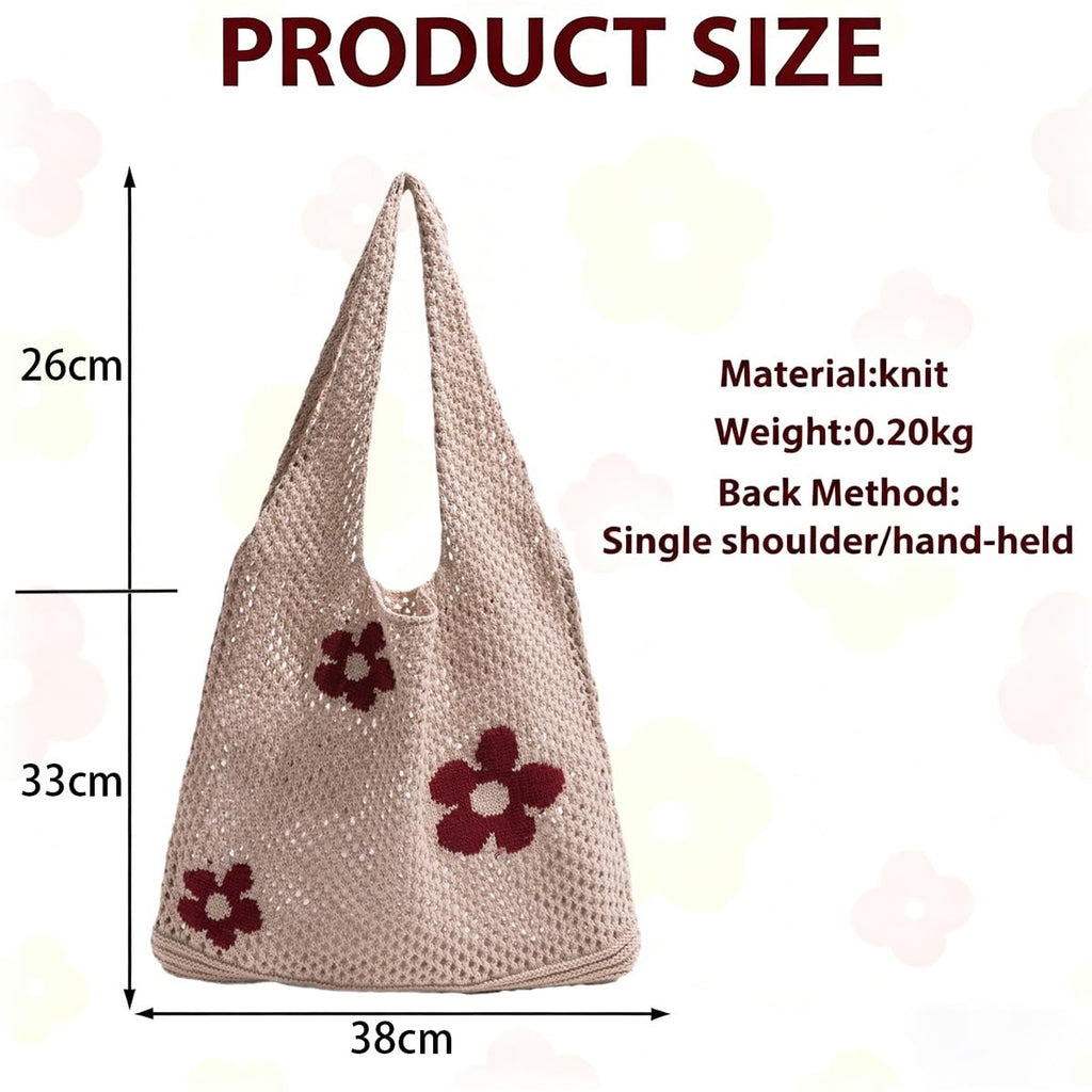 KSAIBINID Crochet Bag for Women Stylish, Beach Tote Bag for Women, Shopping Bag for Woman with Floral Design, Cotton Tote Bag for Woman
