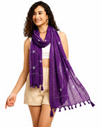Pure Cotton Scarf for Women, Purple, Embroidered Design flower Motifs, Lightweight Summer Wrap