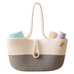 DYARCHY Woven Straw Beach Tote Bag, Cotton Rope Handle with Button Closure (WHITE GREY)