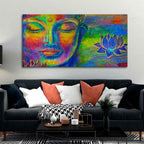 VIBECRAFTS Canvas Paintings for Living Room Drawing Room Colorful Head Of Buddha Canvas Wall Painting Fitted With Wooden Frame For Home | Office | Living Room | Gifts (PTVCH_2563)