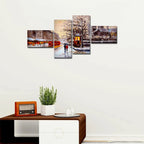 VIBECRAFTS Street View Of London 4 Pieces Canvas Wall Painting Fitted With Wooden Frame For Home | Office | Living Room | Gifts (PTVC4Pcs3_15505)