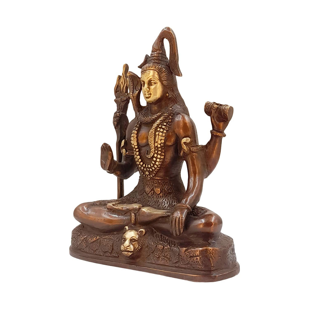 ARTVARKO Brass Blessing Shiva Bhagwan Statue Murti Sitting with Trishul for Home Decor Pooja Room Shivji Idol 9 Inch