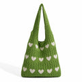 Kawn® Premium Knitted Heart Pattern Tote Bag Large Stylish and Durable Trendy bag for Everyday Use Beach Shopping Travel Work – Comfortable and Trendy Design (Green)