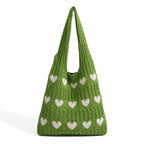 Kawn® Premium Knitted Heart Pattern Tote Bag Large Stylish and Durable Trendy bag for Everyday Use Beach Shopping Travel Work – Comfortable and Trendy Design (Green)