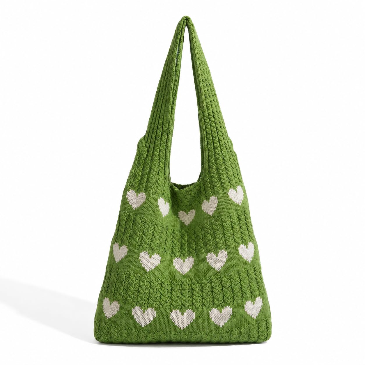 Kawn® Premium Knitted Heart Pattern Tote Bag Large Stylish and Durable Trendy bag for Everyday Use Beach Shopping Travel Work – Comfortable and Trendy Design (Green)
