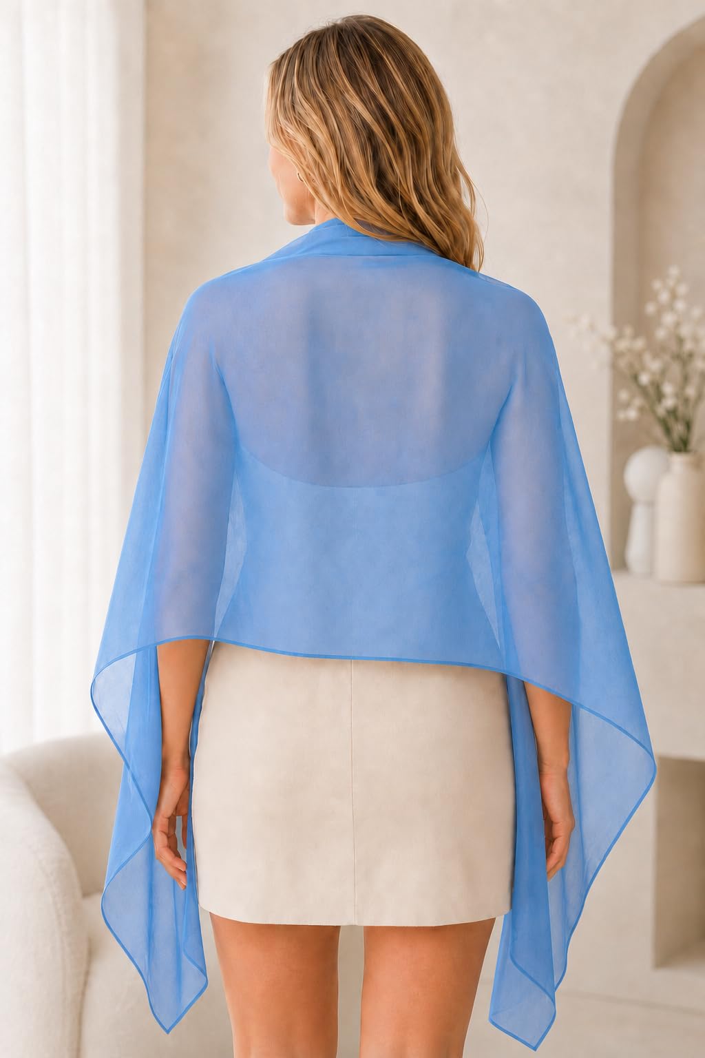 YOUR SMILE for Women Lightweight Breathable Solid Color Soft Chiffon Long Fashion Scarves Sun-proof Shawls Wrap, Blue, 27''x70''