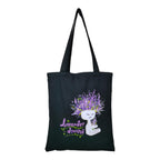 Cotton Canvas Tote Bags for Women With Zipper and Pocket Multipurpose Aesthetic Stylish Tote Bag Reusable, College Travel Shopping Beach Work Tote Handbags (Black & Lavender)