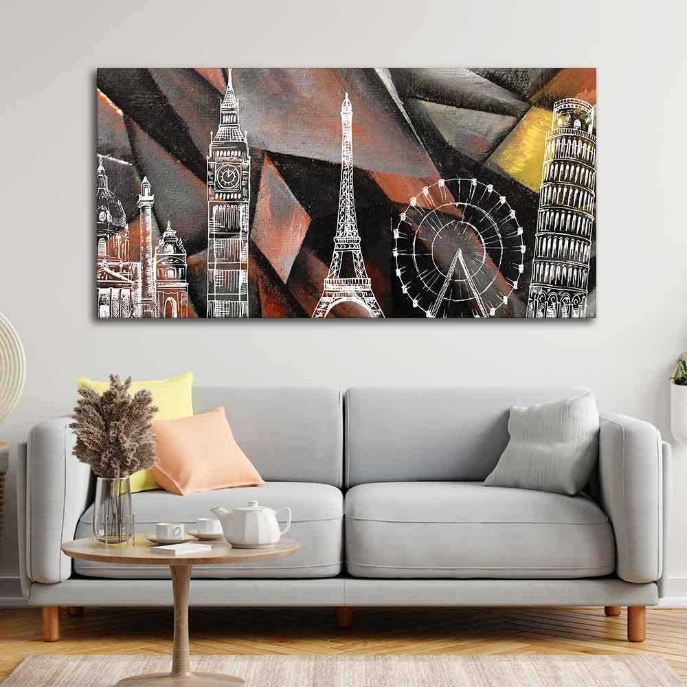 VIBECRAFTS Canvas Paintings for Living Room Drawing Room Architectures Art Canvas Wall Painting Fitted With Wooden Frame For Home | Office | Living Room | Gifts (PTVCH_2557)