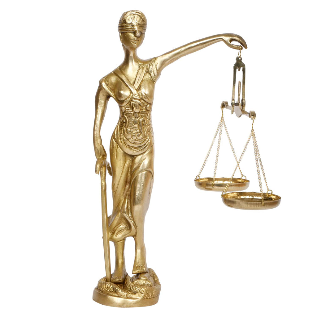 ARTVARKO Brass Andha Kanoon Statue Blind Folded Justice Lady Murti Sculpture Blindfolded Figurine Handicraft Insaf Ka Tarazu Showpiece Murti Office Home Décor (9.5 Inch Gold)