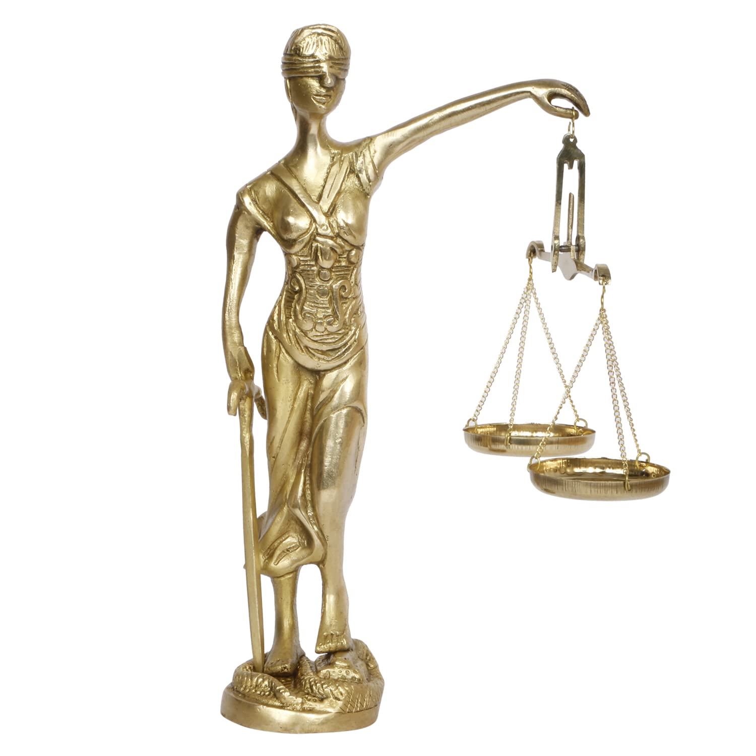 ARTVARKO Brass Andha Kanoon Statue Blind Folded Justice Lady Murti Sculpture Blindfolded Figurine Handicraft Insaf Ka Tarazu Showpiece Murti Office Home Décor (9.5 Inch Gold)