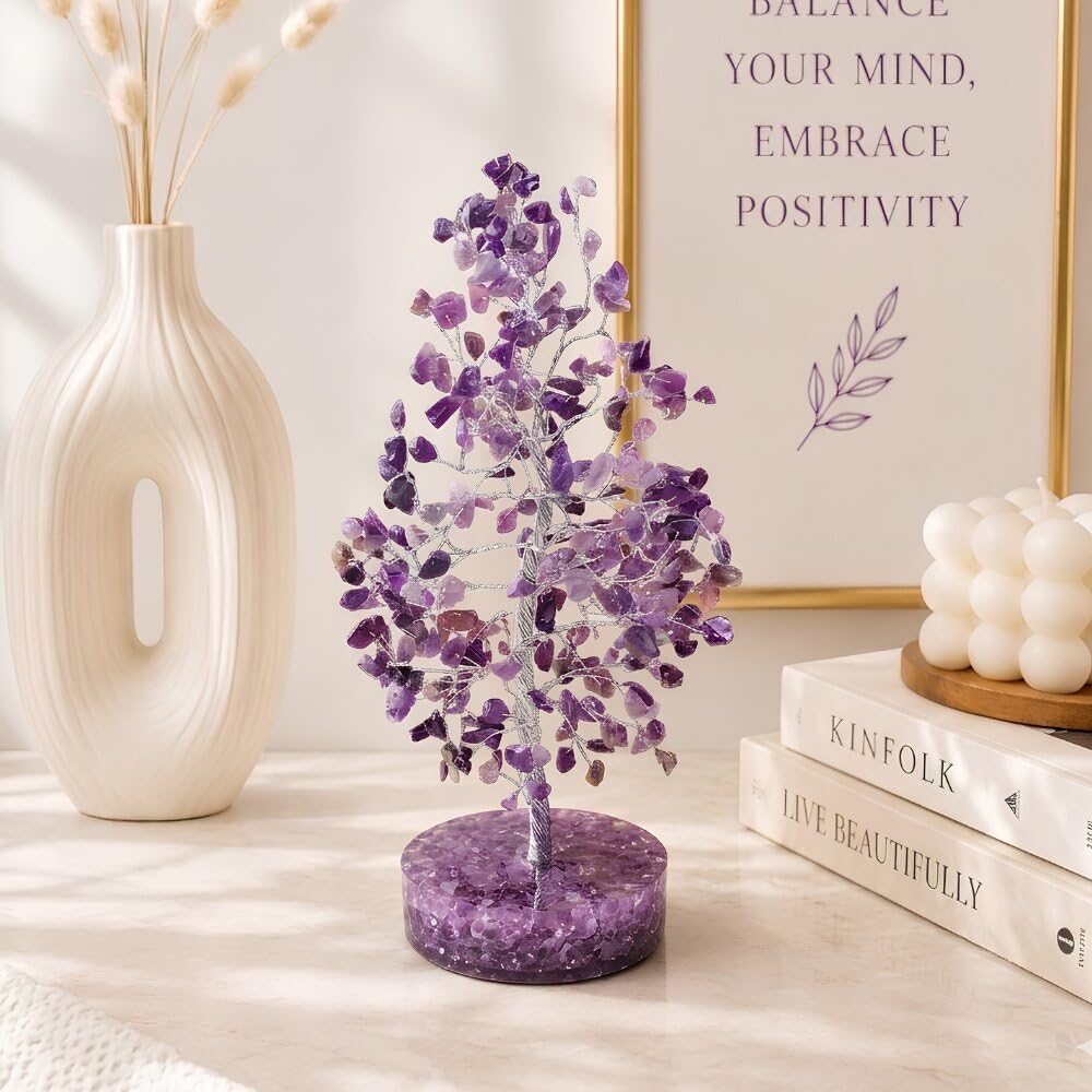 CALMINDS Amethyst Crystal Gemstone Money Tree Reiki Charged Feng Shui for Healing, Protection Spiritual Growth Chakra Balancing Positivity Home Décor Unique Gift for All Anniversary Birthday (25cm)
