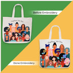 picknMAKE DIY Embroidery Tote Bag for Women – Aesthetic & Stylish Office Bag with Digitally Printed Design | 18” x 15” with Zipped Pocket | Complete Kit with Wool, Needles, Sequins and Embellishments