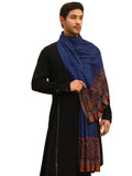 Pashmoda Men Gulpari Kaani Stole, Authentic Kashmiri Luxury Pashmina Style Shawl, Stole, Small Size Gents Lohi, (Size 28x80 Inches,Navyblue Color) MAVST06