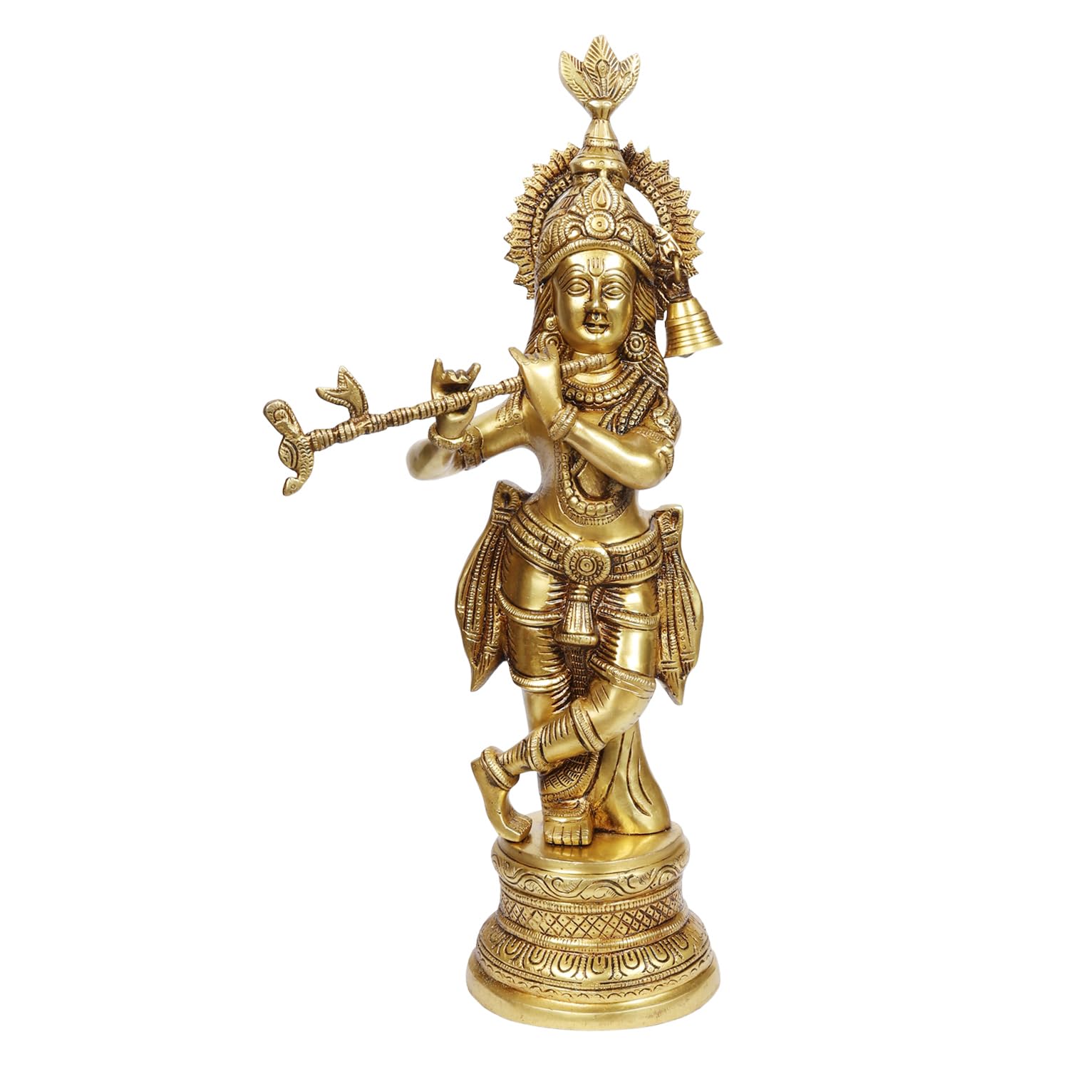ARTSARA Pure Brass Krishna Idol Big Size Playing Flute for Pooja, Mandir, Sculpture Gift & Home Decor Height 17 Inch