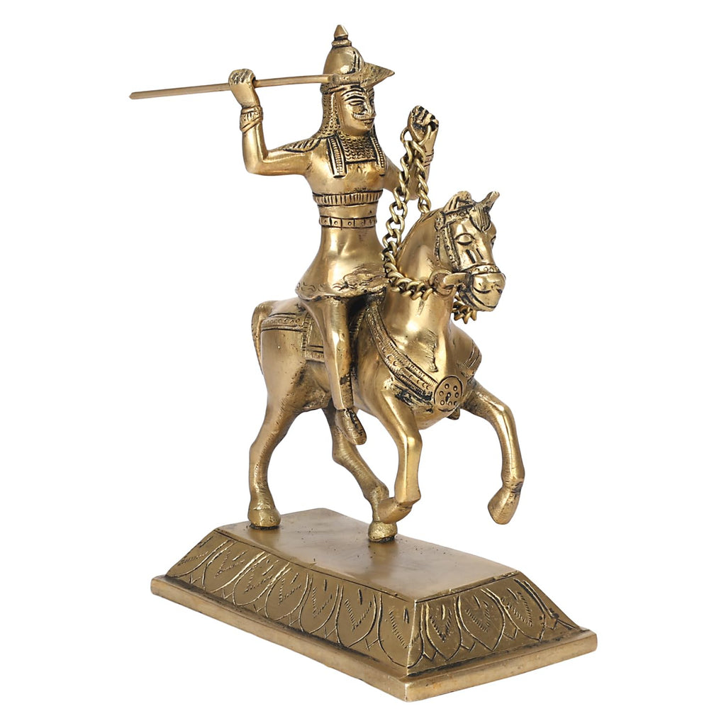 ARTVARKO Brass Maharana Pratap on Chetak Horseback Warrior Jumping Horse Sculpture Statue 8 Inch