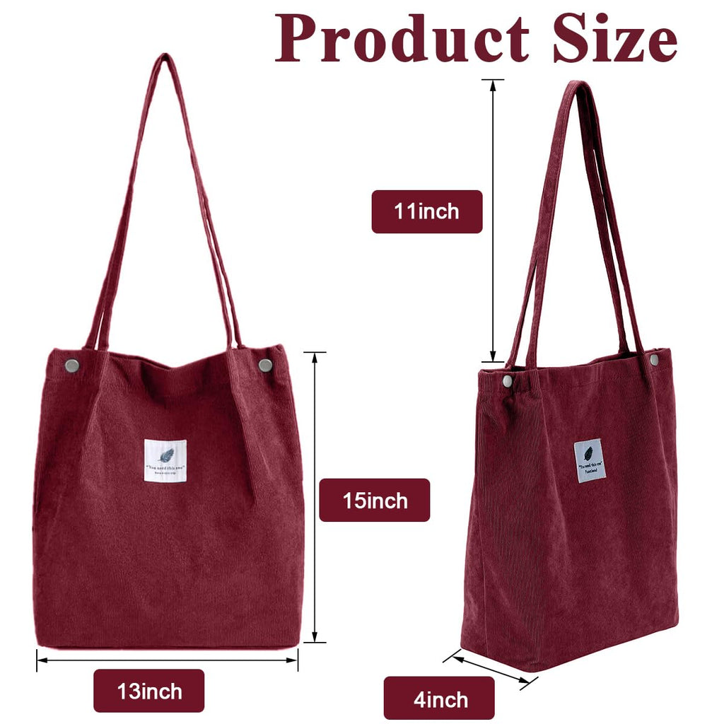 PALAY Tote Bag Corduroy Burgundy Large Grocery Shopping Shoulder